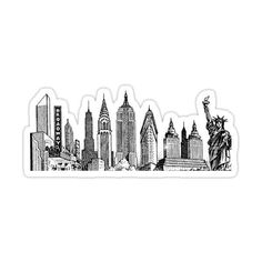 the new york skyline sticker is shown in black and white, with an outline of the statue of liberty