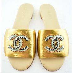 Chanel 19a Gold Laminated Lambskin Cc Red Logo Slide Slip On Sandal Mule Flat 36 ********** Chanel ********** Brand: Chanel Size: 36 (Know Your Chanel Size) Name: Mules Color: Gold Style: 19a Style#: G35040 X53033 0h842 Material: Laminated Lambskin Open Front Toe Cc Multicolor Metal Logo Gold Laminated Lambskin Leather Material Slide Sandal Style Slip On Brand New In Box, Comes With Original Box And Dust Bag 100% Authentic Or Your Money Back Great Gift I Ship Worldwide Any Other Questions Just A Luxury Gold Slip-on Heels, Luxury Gold Flat Heels, Luxury Gold Slip-on Sandals, Luxury Gold Open Toe Slides, Gold Flat Slides, Luxury Calf Leather Slides For Spring, Luxury Calf Leather Flat Slides, Luxury Flat Calf Leather Slides, Designer Gold Closed Toe Sandals