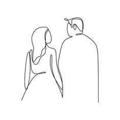 one line drawing of two people looking at each other