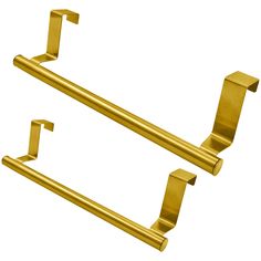 pair of gold metal towel racks on white background with clippings for each item