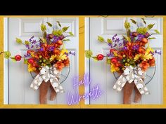 two pictures of the same door with flowers on it