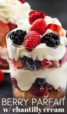 a beautiful red white and blue layered parfait in a glass. Chantilly Trifle, Chantilly Desserts, Fancy Parfait, Valentines Parfait, Berry Parfait Dessert, Cake Parfait, Bachelorette Vibes, Trifle Cake, Chantilly Cake