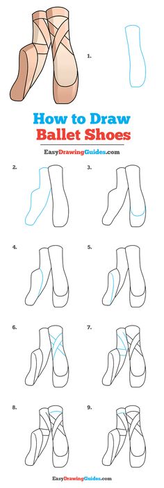 how to draw ballet shoes step by step instructions for children and beginners with pictures