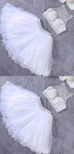 Two Piece Homecoming Dress, Cute Prom Dresses, Short Homecoming Dress, White Tulle, A Line Prom Dresses, Evening Wedding, Cocktail Party Dress, Homecoming Dresses Short, Party Gowns