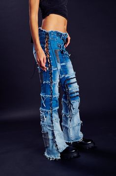 LAY LOW DISTRESSED DENIM FLARE PANT – AKIRA Edgy Mid-rise Medium Wash Flare Jeans, Edgy Denim Flare Jeans With Frayed Hem, Edgy Mid-rise Blue Bottoms, Edgy Blue Mid-rise Bottoms, Edgy Denim Bottoms For Streetwear, Edgy Distressed Denim Blue Flare Jeans, Edgy Medium Wash Cotton Jeans, Stretch Jeans With Belt Loops For Streetwear, Edgy Wide Leg Jeans For Alternative Fashion