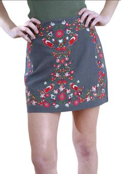 Floral Embroidered High Waist Mini Skirt, Grey Luxury Floral Embroidery Skirt For Spring, Casual Cheap Embroidered Skirt, Cheap Embroidered Mini Skirt, Affordable Floral Embroidered Skirt For Spring, Spring Floral Embroidered Fitted Mini Skirt, Fitted Floral Embroidered Mini Skirt For Spring, Fitted Floral Embroidered Mini Skirt For Summer, Floral Embroidered Mini Skirt, Fitted Floral Embroidered Skirt