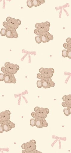 a teddy bear on a white background with pink bows and polka dotes for wallpaper