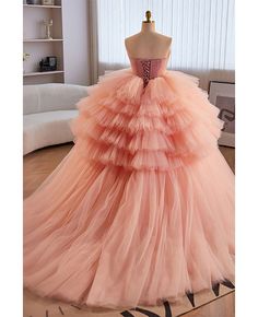 Get 10% off now! Buy stunning ruffled big ballgown pink prom dress with train at cheap price online. Free stable shipping and pro custom service since 2009. Prom Dress With Flowers, Prom Dress With Train, Dress With Train, Dress With Flowers, Pink Prom Dress, Pink Prom, Flowers Online, Formal Party, Style Dresses