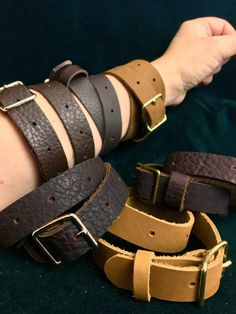 "Leather arm garter, thigh belt, buckled strap, bracelet - Double or triple wrap leather bracelet with buckle. (like a very short belt.) Steampunk Wasteland!  Great costume accessory, boHo jewelry. I make them out of 3/4\" wide genuine leather. SIZE INCLUDES BUCKLE  Your choice of length 12\" (Single wrap bracelet)  20\" (double wrap length) or 28\" (triple wrap length).  I punch holes so they can be closed at 7\" to 18\" (double wrap) or 7\" to 26\" (triple wrap.) We use these for steampunk acc Arm Garter, Steampunk Arm, Thigh Garter, Thigh Belt, Bracelet Arm, Steampunk Leather, Small Belt, Belt Leather, No Waste