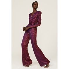 Purple chiffon (50% Polyester, 50% Metallic). Jumpsuit. Long sleeves. Plunge neck. Back zipper closure. See size and fit notes for length measurements. 14" rise. 13" leg opening. Imported. Rent The Runway, Measurement Length, Closet Designs, Plunging Neckline, Wide Leg Pants, Wide Leg, Chiffon, Jumpsuit, Zipper