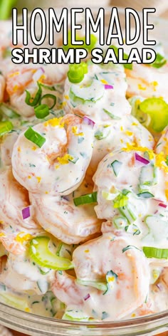 this homemade shrimp salad is loaded with fresh vegetables and mayonnaise, it's ready to be eaten