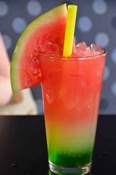 a watermelon and lime drink with a yellow straw