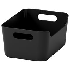 a black plastic storage container with handles