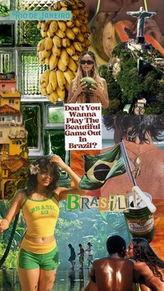 the collage shows people in bathing suits and various pictures with words above them that read, don't you wanna to be beautiful when you have