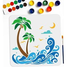 Wave Coconut Tree Stencil 11.811.8inch Large Sea Beach Scenery Stencils with Paint Brush Reusable Summer Palm Trees Seagull Moon Template for Canvas Wall Wood DIY Craft Home Decor Moon Template, Diy Craft Home Decor, Beach Stencils, Deer Stencil, Cloud Template, Large Wall Paintings, Dog Stencil, Beachy Art, Bird Template