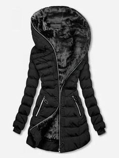 Long Puffer Jacket, Plush Coat, Hooded Winter Coat, Long Puffer Coat, Estilo Hippie, Long Puffer, Cotton Coat, Zipper Jacket, Solid Clothes