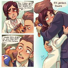 a comic strip with an image of two people hugging and one is holding a dog