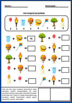 the worksheet for addition and subtraction with balloons, hot air balloons, water