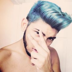 Dyed hair Pale Blue Hair, Blue Hairstyles, Mens Blue Hair, Mens Hairstyles Thick Hair, Scissor Cut, Hair Chalk, Men Hair Color, Super Hair