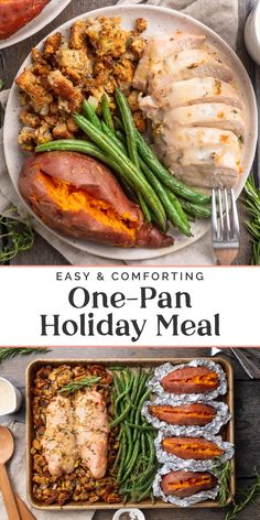 one pan holiday meal with ham, green beans and potatoes