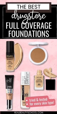 full coverage foundations for every skin type Drugstore Foundation For Oily Skin, Best Drugstore Foundation For Oily Skin, Best Foundation For Oily Skin Full Coverage, Top Foundations Full Coverage, Best Full Coverage Foundation, Makeup Foundation Brush, Bronze Makeup Look