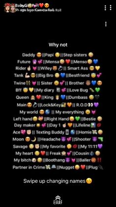 an image of some emoticions in the dark with text that reads, why not swipe up changing names