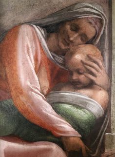 a painting of a woman holding a baby