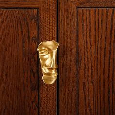 a golden door handle on a wooden door