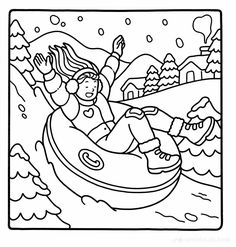 a coloring page with a girl on a boat in the water