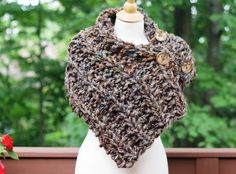 Hand Knit Scarf Cowl Collar in Brown Blend Shoulder Wrap | Etsy Outlander Fashion, Crocheted Shawls, Outlander Gifts, Button Scarf, Idle Hands, Neck Warmers, Boston Harbor, Shoulder Wrap, Hand Knit Scarf