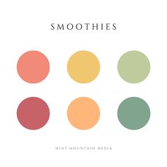 four different colored circles with the words smoothies on them in black and white text