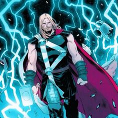 thor is standing in front of lightning