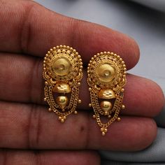 Discover the allure of Handmade Gold Jewelry at https://morvijewels.etsy.com/   Get a dazzling 25% off on all our 22k and 18k gold pieces. Don't miss out on this limited-time offer. Shop now and embrace the radiance of gold!22k gold earrings jewelry for wedding and party wear Metal - 22k Gold Product - Earring Length - 3.3 cm approx Width - 1.5 cm approx    Weight - 5.71 Grams Approx   The earrings comes with normal push  If you want real gold push please let us know. Click here  https://morvije 3 Grams Gold Earrings Indian, Jewelry For Wedding, 22k Gold Earrings, Handmade Gold Jewellery, Gold Earrings For Women, Gold Dangle Earrings, Yellow Gold Earrings, Gold Piece, Gold Earring