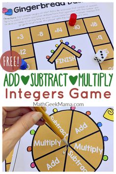 a printable game for adding subtract multiply to the number line in addition