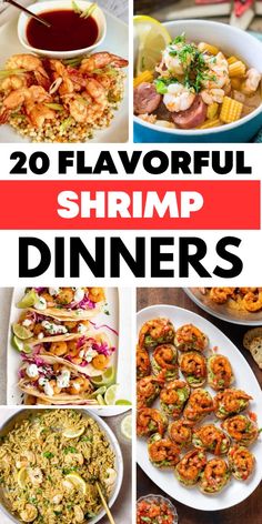 20 flavorful shrimp dinner dishes with text overlay