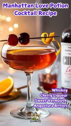 Discover the perfect blend of romance and flavor with our Manhattan Love Potion Cocktail Recipe. This elegant Manhattan drink combines classic whiskey with sweet notes, making it the ideal cocktail for two. Perfect for Valentine’s Day, this easy love potion cocktail is sure to impress. Whether you're celebrating a special occasion or enjoying a cozy night in, this Romantic Manhattan cocktail will elevate your evening. Try this Classic Manhattan recipe and toast to love with a delightful Whiskey love cocktail. Cheers to unforgettable moments!