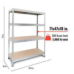 three tier shelving unit with measurements for each shelf and the top level is shown