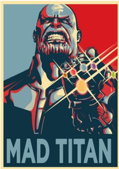 the poster for mad titan is shown in red, white and blue colors with an image of