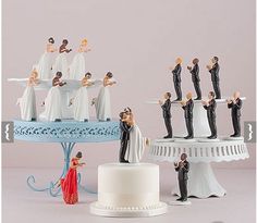 wedding cake toppers and figurines on display