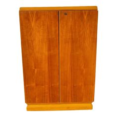 a wooden cabinet with two doors on one side