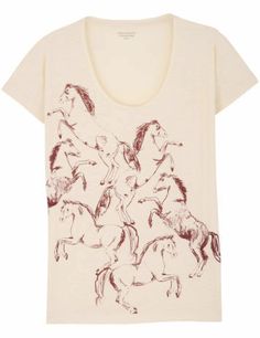 Tee-shirt à manches courtes en coton biologique imprimé chevaux Animal Fashion, Tee Shirt, Horses, V Neck, T Shirt, Manche