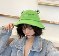 Froggy Clothes, Froggy Hat, Frog Hat, Style Kawaii, Green Hat, Green Hats, Summer Hat