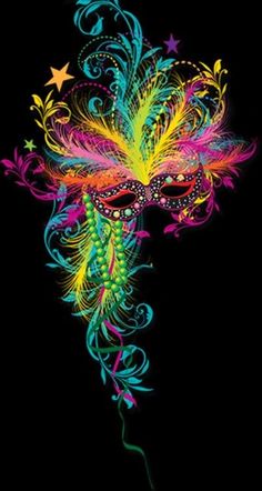 a colorful mask with stars and swirls on black background stock photo - 1307982