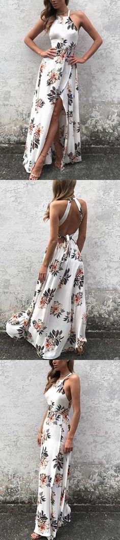 Sleeveless Side Split Back Lace-up Random Floral Print Maxi Dress Prom Dress Floral, Afrikaanse Mode, Floral Print Maxi Dress, Maxi Skirts, Key Hole, Mode Inspiration, Dress Floral, Trendy Dresses