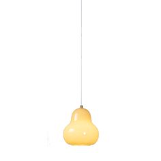 a yellow light hanging from a white ceiling