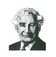 an old man with curly hair wearing a suit and tie, in black and white