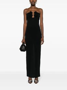 Magda Butrym floral-appliqué Strapless Maxi Dress - Farfetch Magda Butrym Dresses, Floral Applique Dress, Stone Island Clothing, Valentino Clothing, Magda Butrym, Maxi Dress Black, Strapless Maxi, Strapless Maxi Dress, Applique Dress