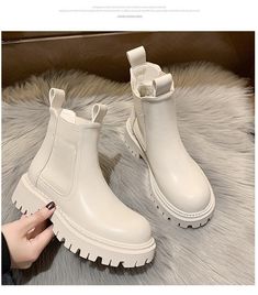 Winter Chelsea Boots, Beige Boots, White Ankle Boots, Mid Heel Boots, Dr Shoes, Gothic Shoes, Botas Chelsea, Boots For Short Women, Platform High Heel Shoes