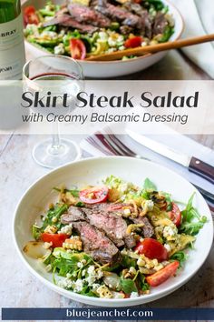 steak salad with creamy balsamic dressing