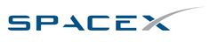 the spacex logo is shown in blue and grey letters on a white background with an arrow